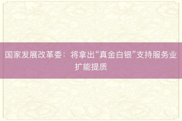 国家发展改革委：将拿出“真金白银”支持服务业扩能提质