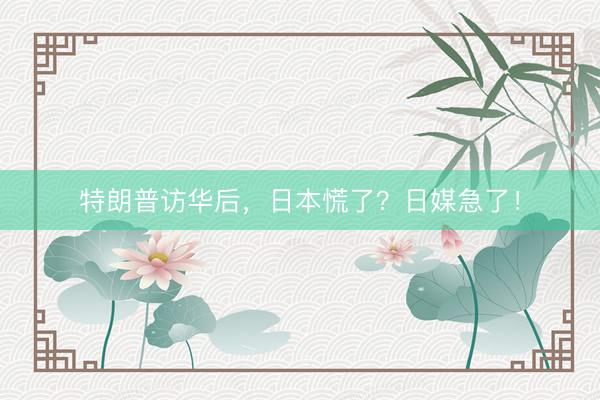 特朗普访华后，日本慌了？日媒急了！