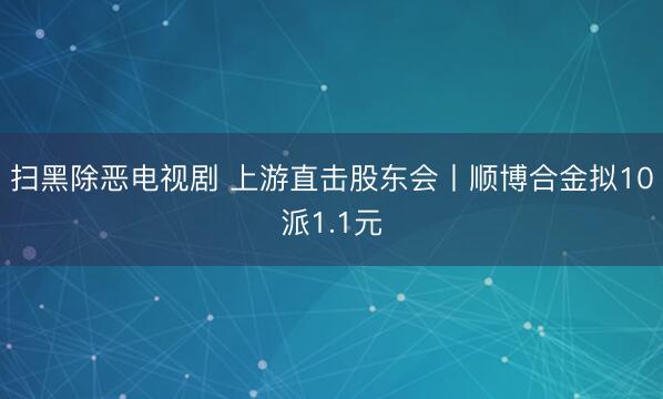 扫黑除恶电视剧 上游直击股东会丨顺博合金拟10派1.1元