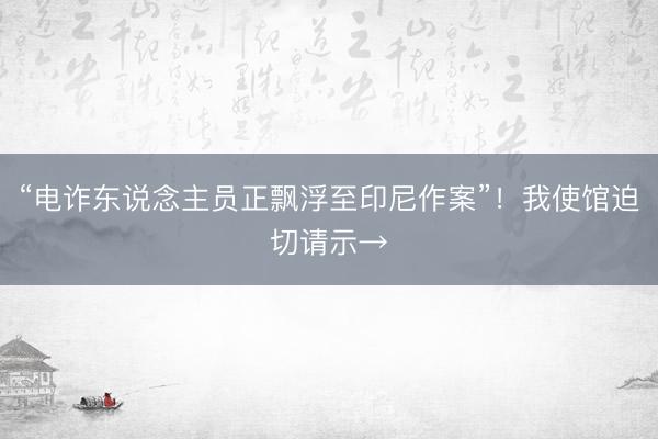 “电诈东说念主员正飘浮至印尼作案”！我使馆迫切请示→