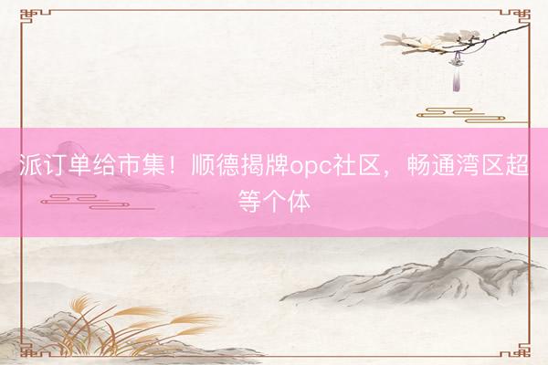 派订单给市集!顺德揭牌opc社区,畅通湾区超等个体