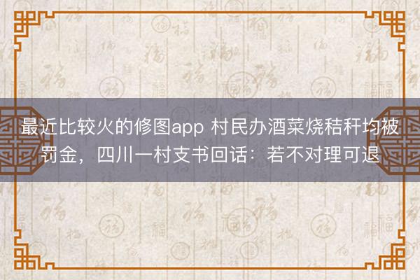最近比较火的修图app 村民办酒菜烧秸秆均被罚金，四川一村支书回话：若不对理可退