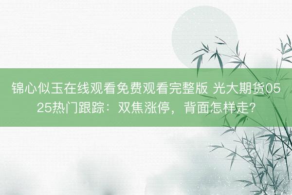 锦心似玉在线观看免费观看完整版 光大期货0525热门跟踪：双焦涨停，背面怎样走？