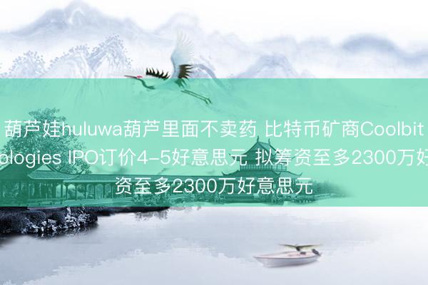 葫芦娃huluwa葫芦里面不卖药 比特币矿商Coolbit Technologies IPO订价4-5好意思元 拟筹资至多2300万好意思元