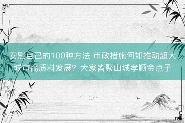 安慰自己的100种方法 市政措施何如推动超大城市高质料发展？大家皆聚山城孝顺金点子