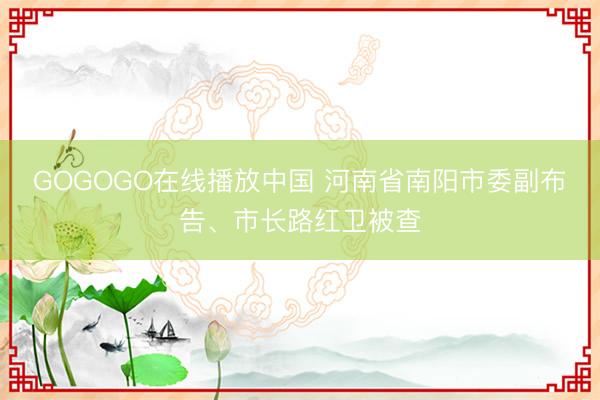 GOGOGO在线播放中国 河南省南阳市委副布告、市长路红卫被查
