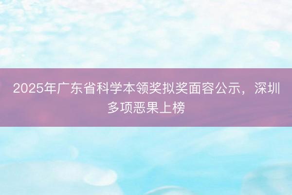 2025年广东省科学本领奖拟奖面容公示，深圳多项恶果上榜