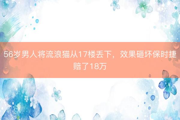 56岁男人将流浪猫从17楼丢下，效果砸坏保时捷赔了18万