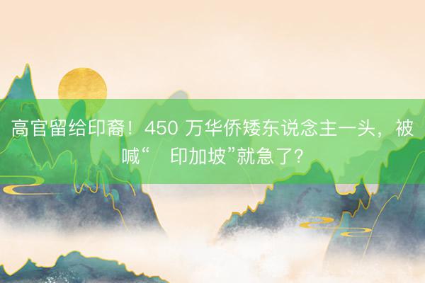 高官留给印裔！450 万华侨矮东说念主一头，被喊“‌印加坡”就急了？