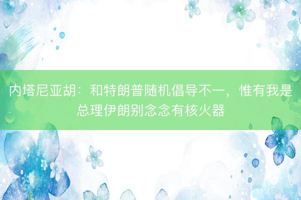 内塔尼亚胡：和特朗普随机倡导不一，惟有我是总理伊朗别念念有核火器